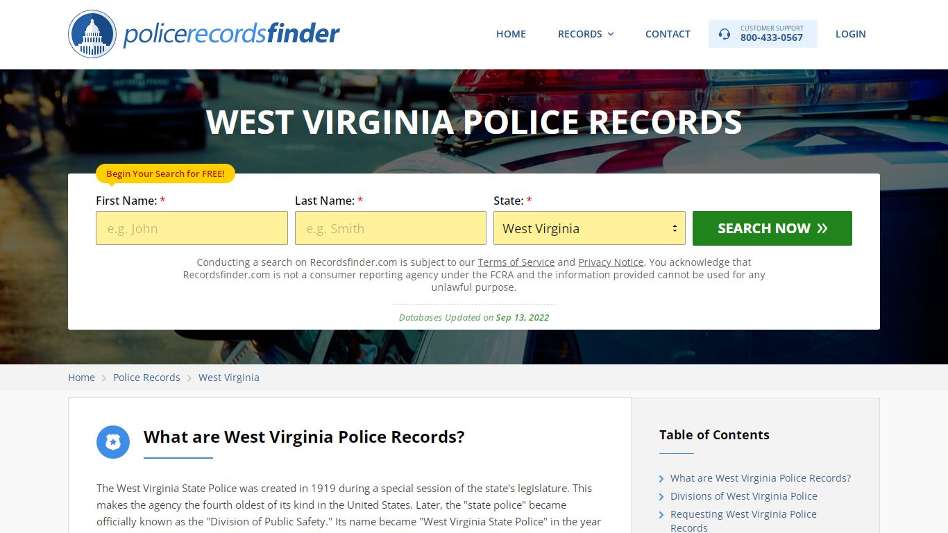 West Virginia Police Records Search & Police Departments Online
