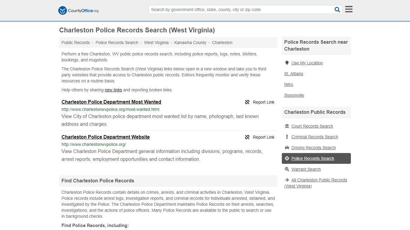 Charleston Police Records Search (West Virginia) - County Office